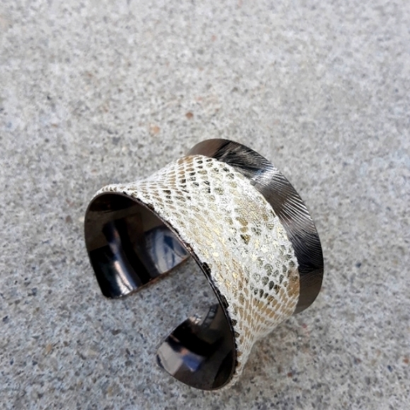 Cuff Bracelet/ Metallic Exotic Print Faux Suede Detail/Statement Bracelet/ Boho - Picture 13 of 15